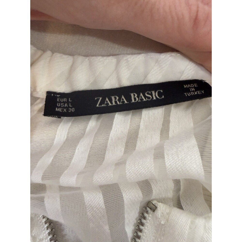 Zara Basic Sheer Striped Off White Zip Jacket Women’s Large Y2K Contemporary - Picture 7 of 7